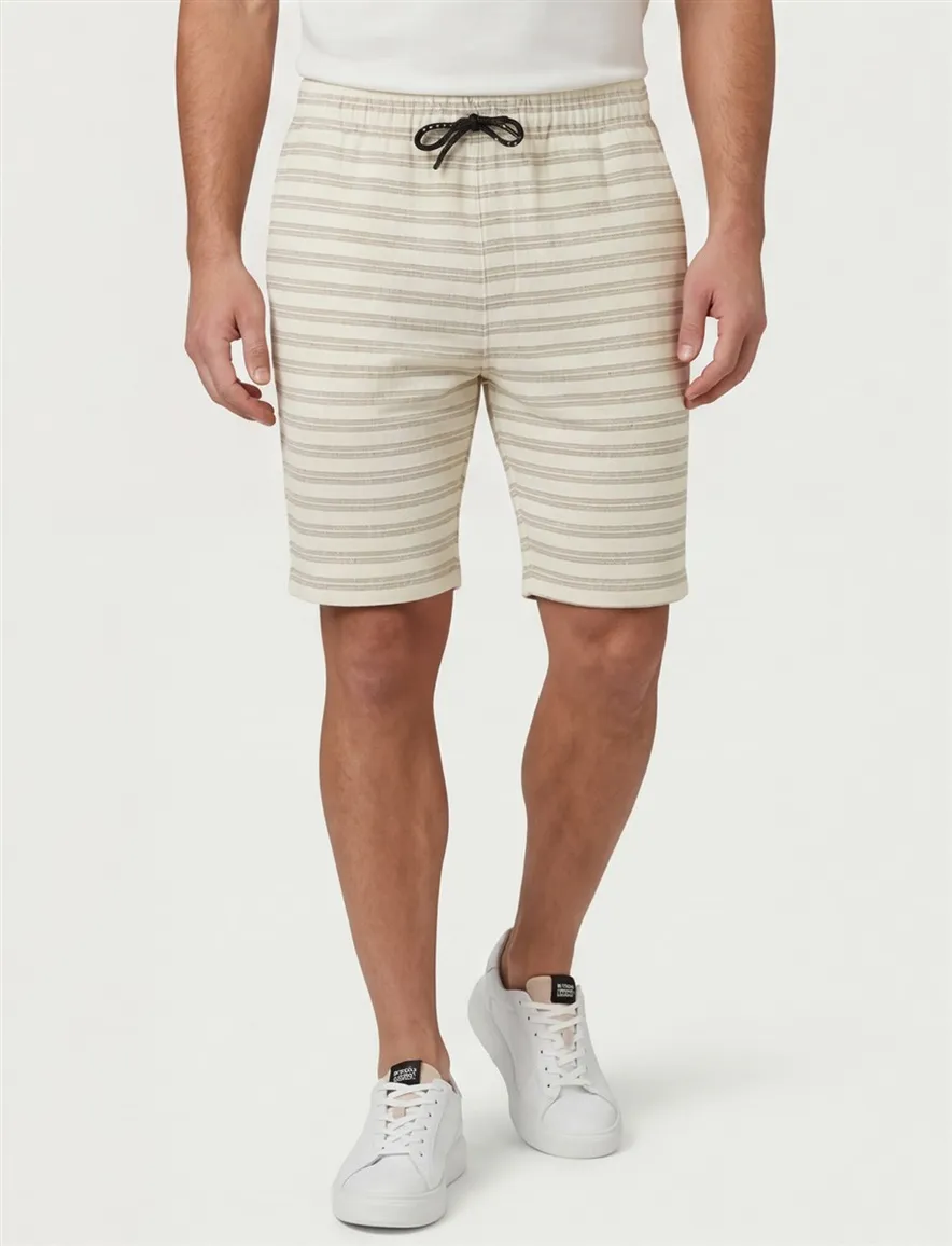 Genti Bermuda beige strepen structuur