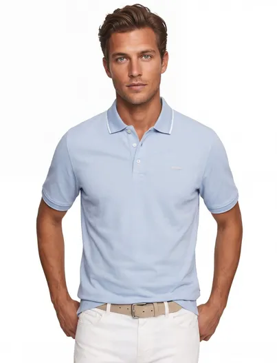 Jack & Jones Jack & Jones Plus Size polo lichtblauw 3 knopen korte mouw