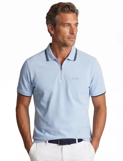 Jack & Jones Lichtblauwe polo Jack & Jones big & tall ritssluiting katoen