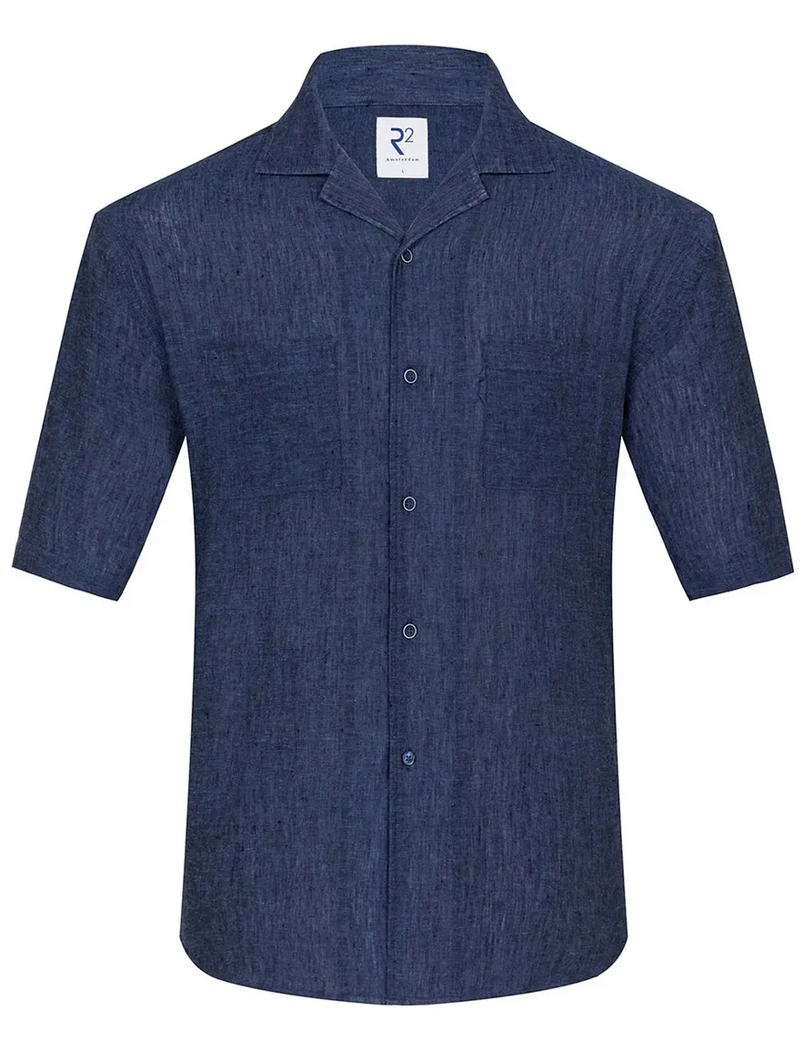 R2 overhemd donkerblauw korte mouw