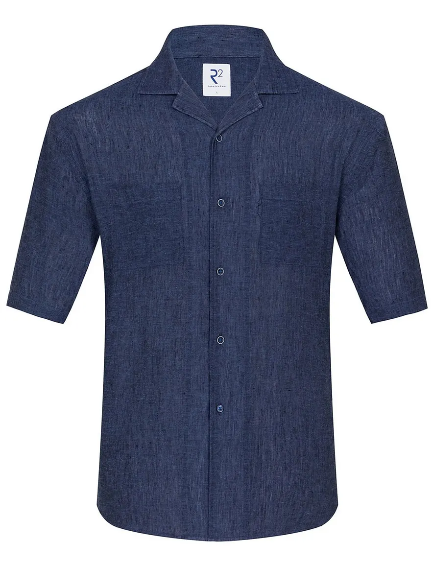 R2 overhemd donkerblauw korte mouw