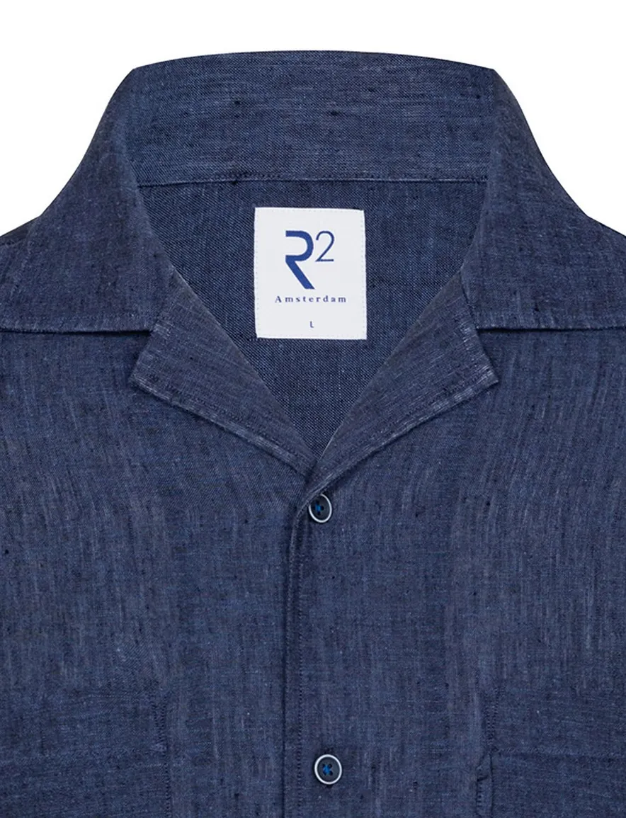 R2 overhemd donkerblauw korte mouw