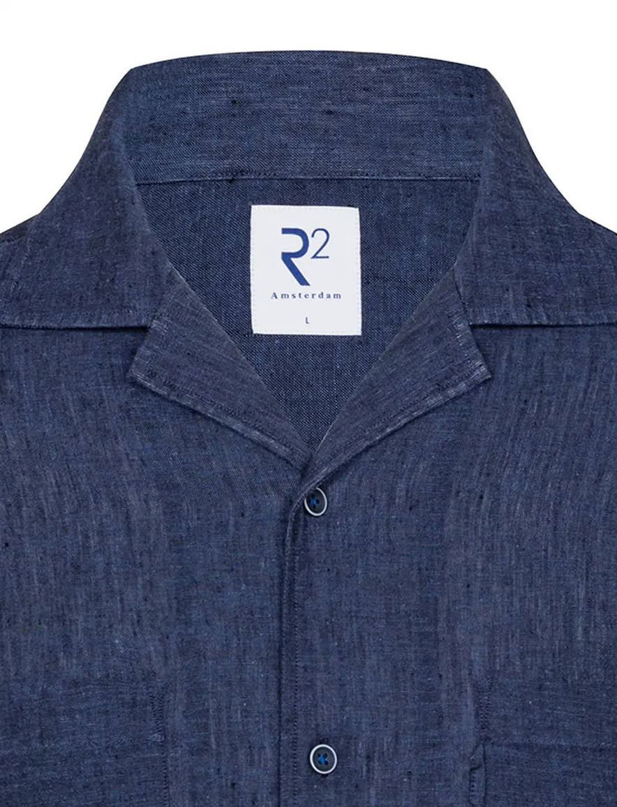 R2 overhemd donkerblauw korte mouw