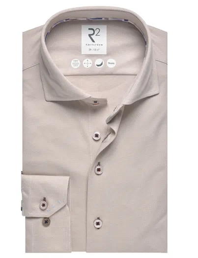 R2 Beige R2 Amsterdam Modern Fit overhemd contrastdetails