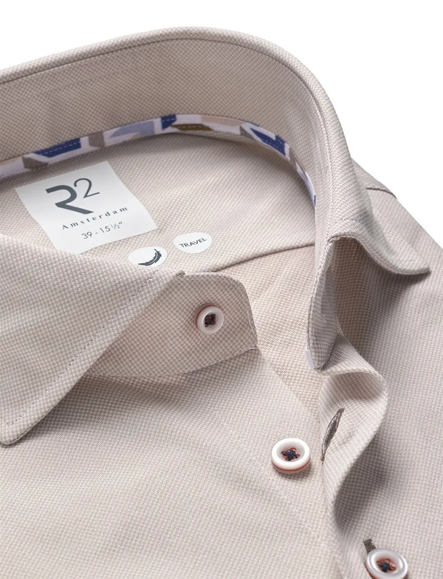 R2 overhemd beige Modern Fit