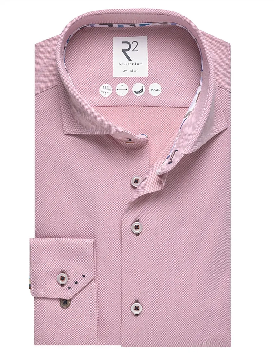 Roze R2 Amsterdam Modern Fit overhemd travel kwaliteit