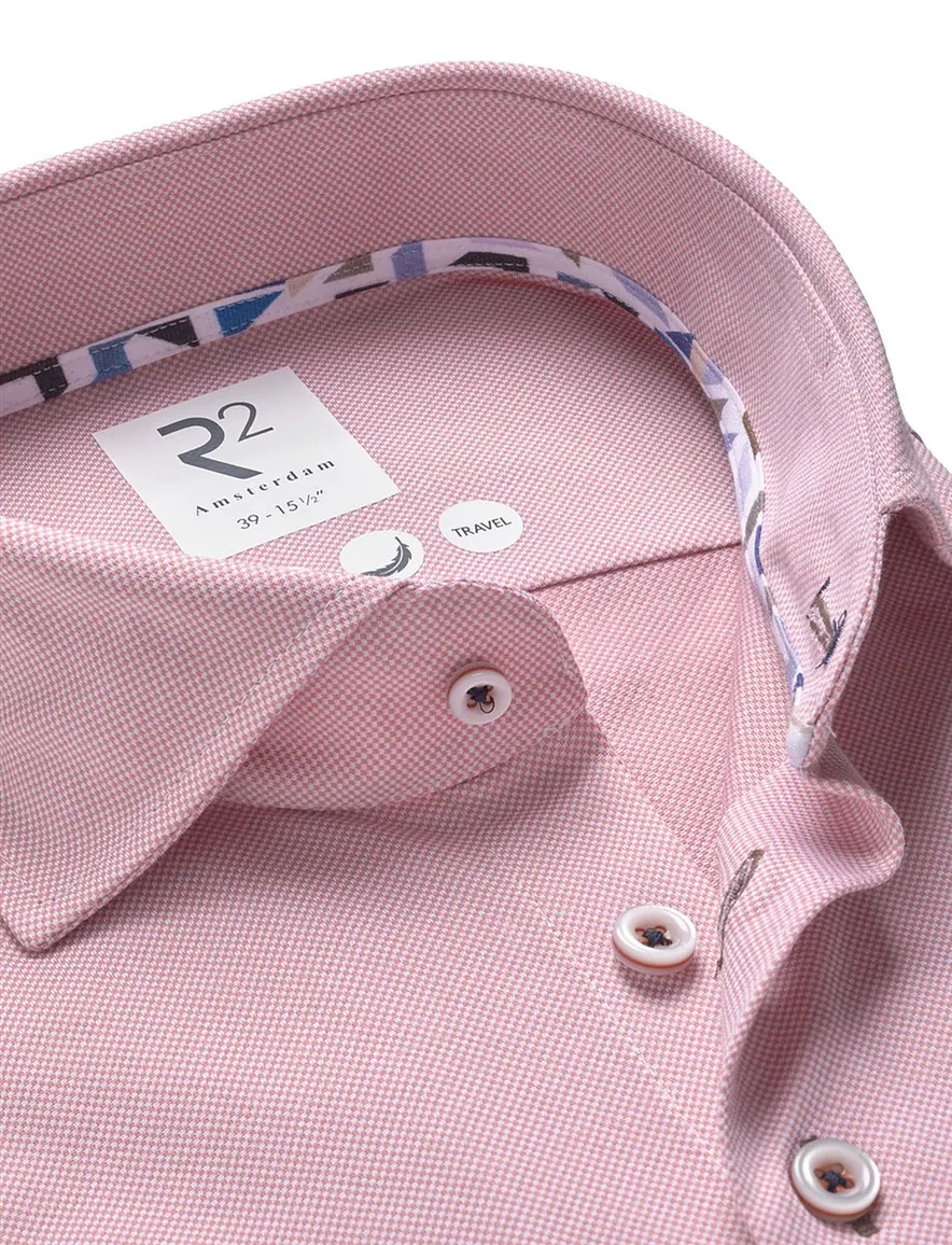 Roze R2 Amsterdam Modern Fit overhemd travel kwaliteit