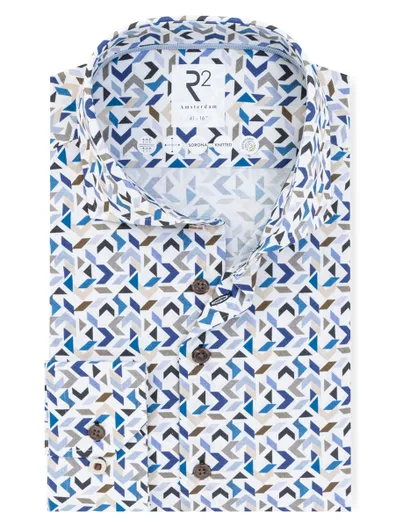 R2 Wit R2 Amsterdam Modern Fit overhemd geometrische print