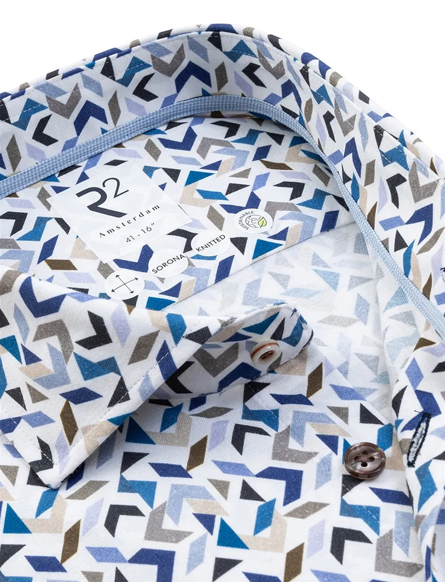 R2 overhemd blauw geprint Modern Fit