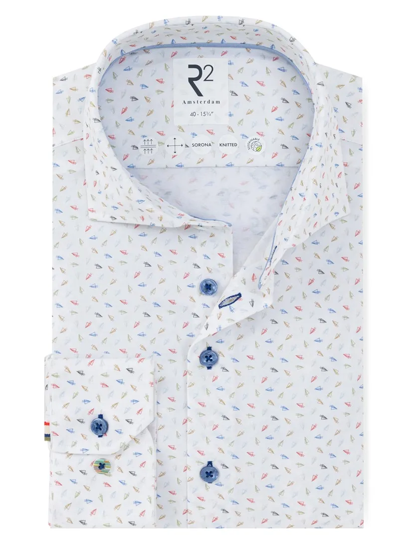 R2 Modern Fit overhemd met gekleurde details en blauwe knopen