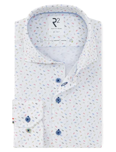 R2 Wit R2 Amsterdam Modern Fit overhemd met fijne print