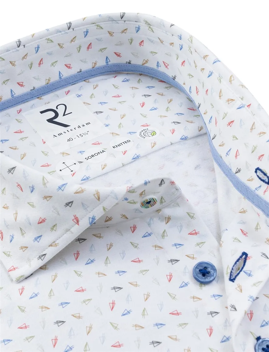 R2 Amsterdam Modern Fit overhemd wit met multicolor dessin