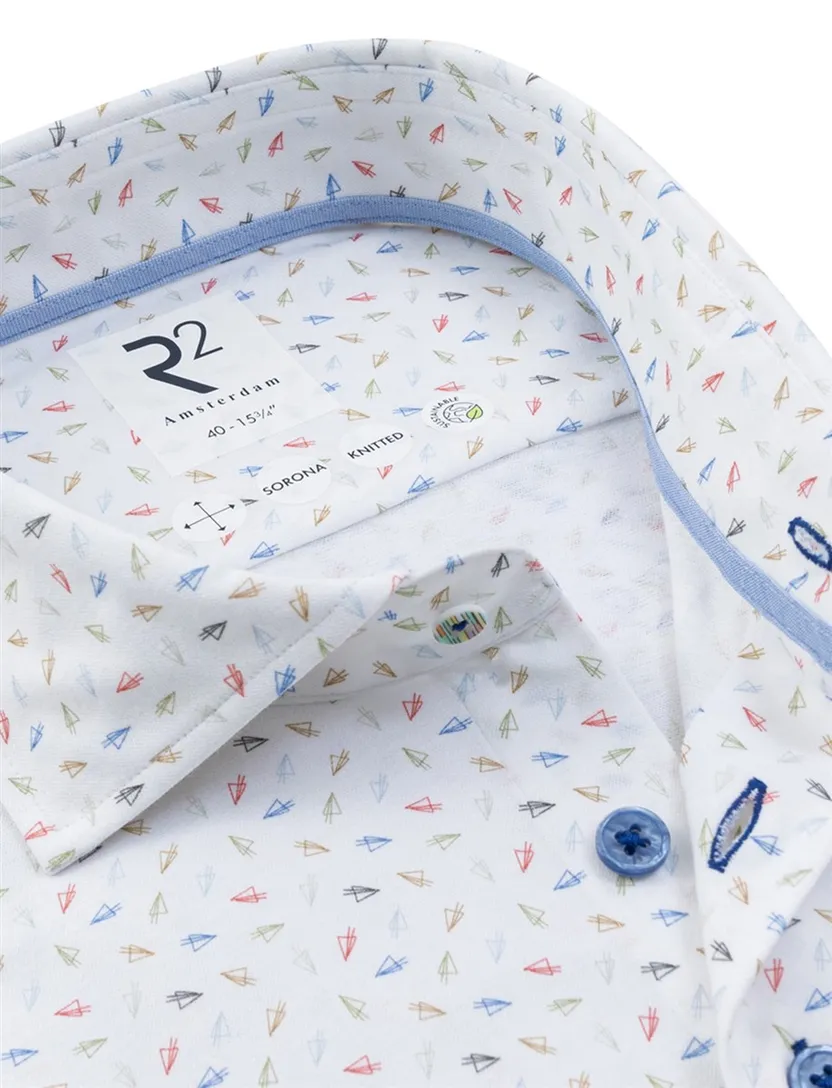 R2 Modern Fit overhemd met gekleurde details en blauwe knopen