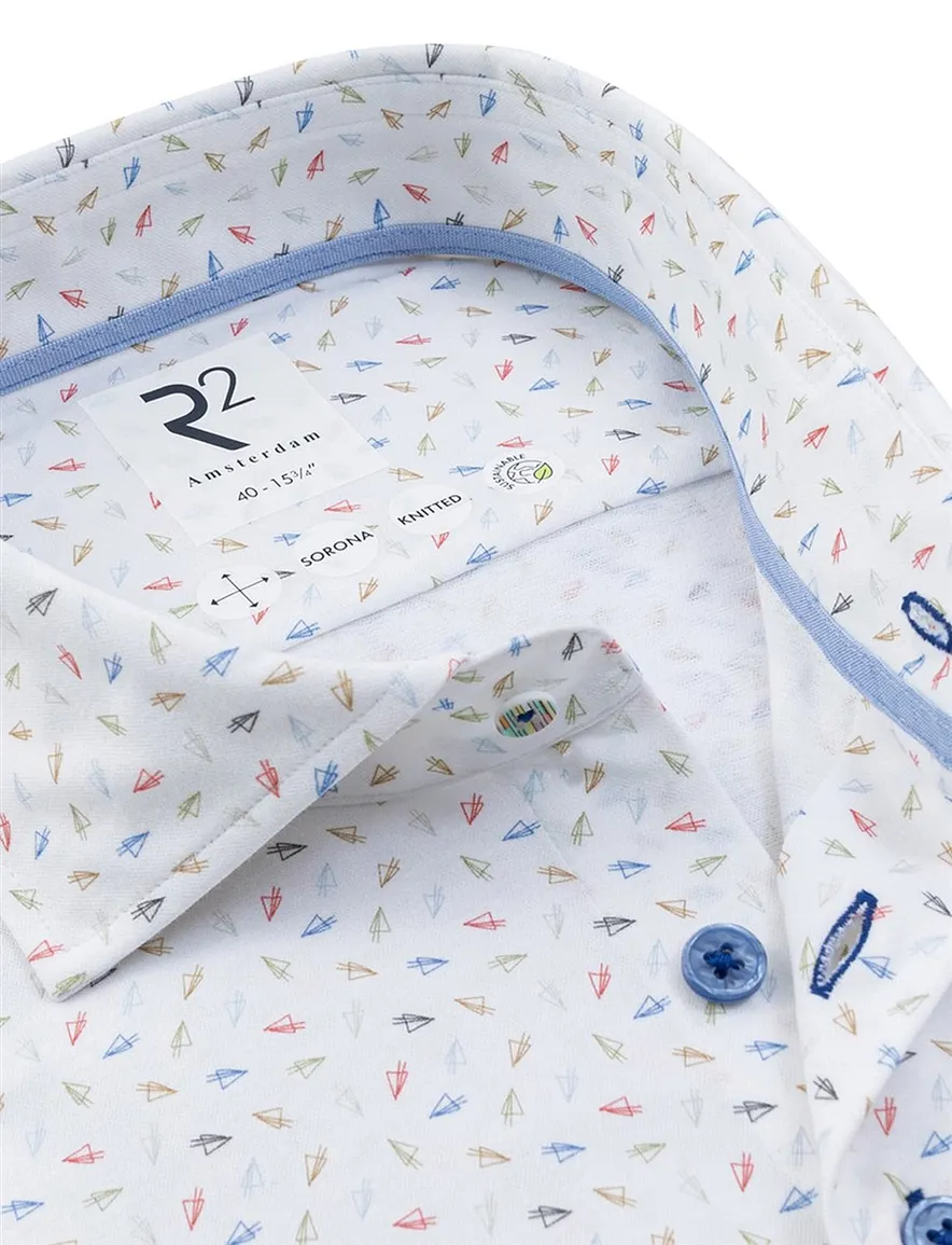 R2 overhemd wit geprint Modern Fit