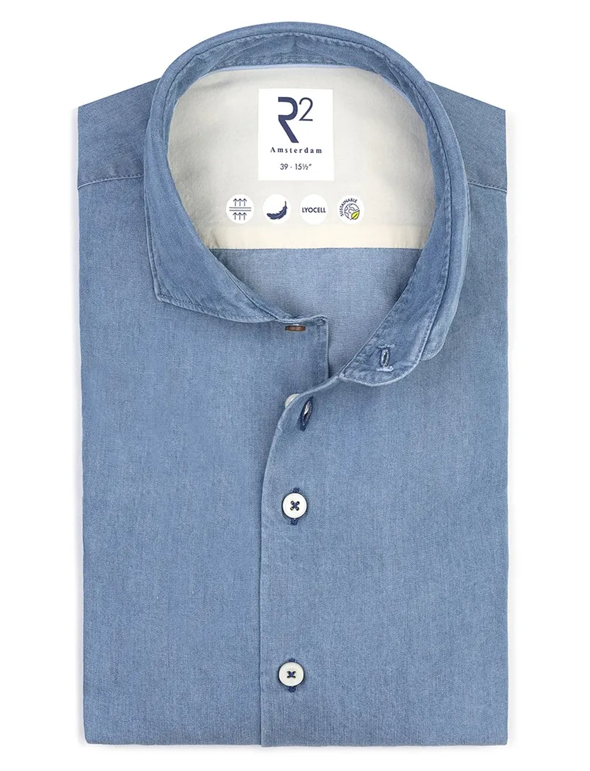Blauw R2 Amsterdam overhemd zachte denim look