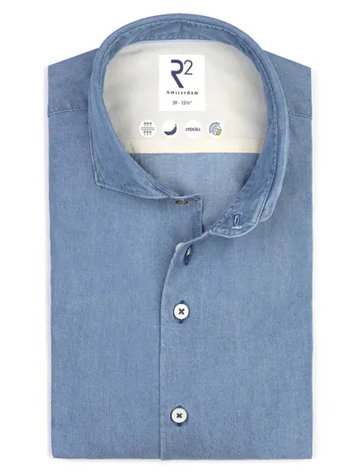 R2 R2 Amsterdam overhemd blauw lyocell spijker look