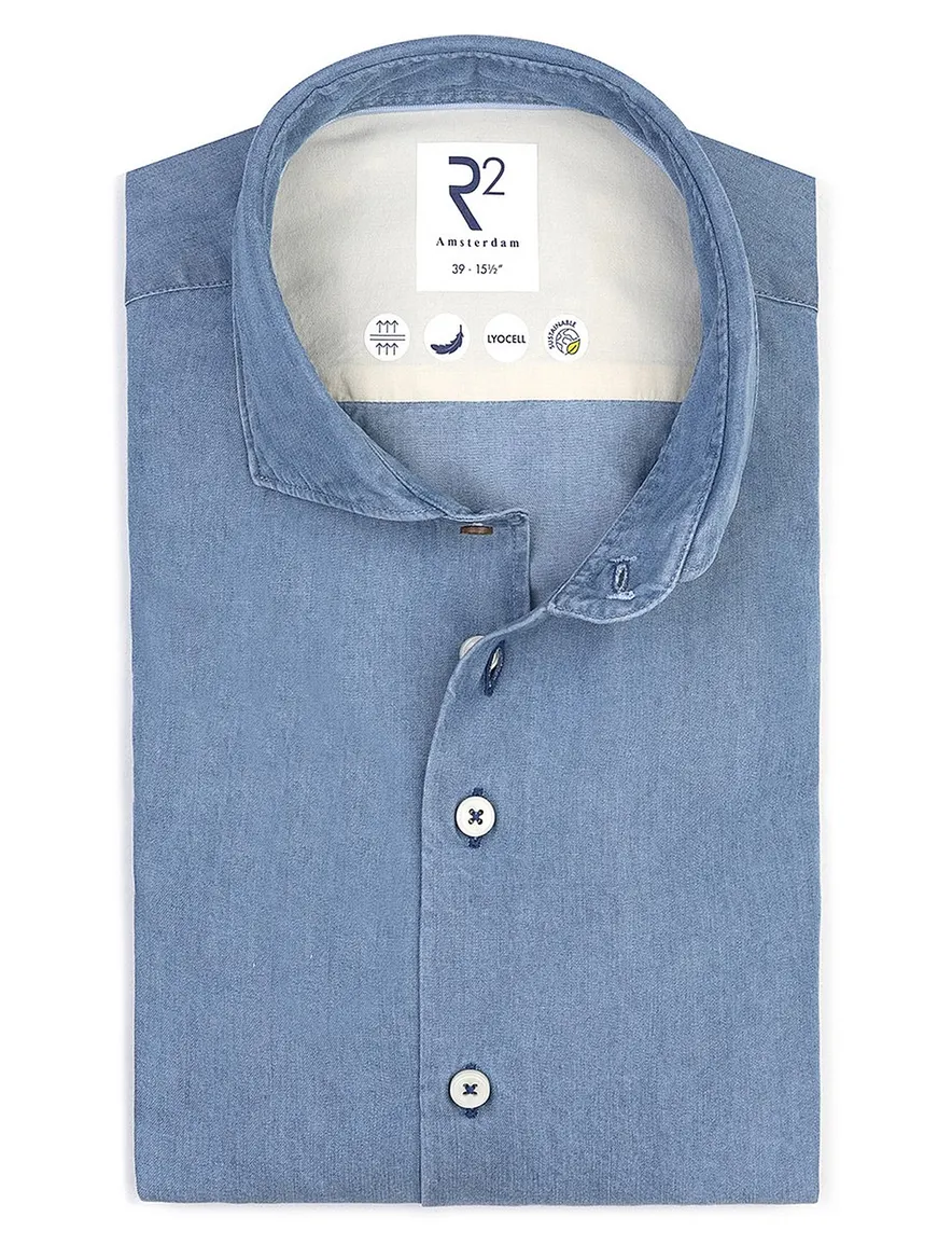 R2 overhemd blauw stretch