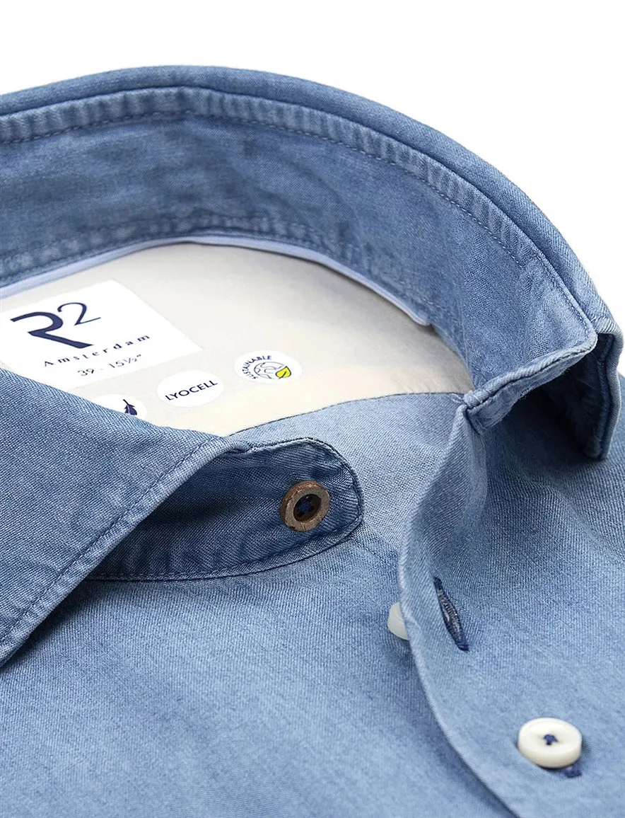 R2 overhemd blauw stretch