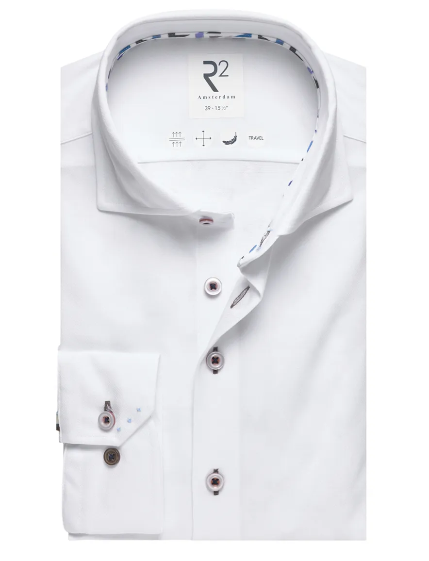 Overhemd wit R2 Amsterdam Modern Fit effen