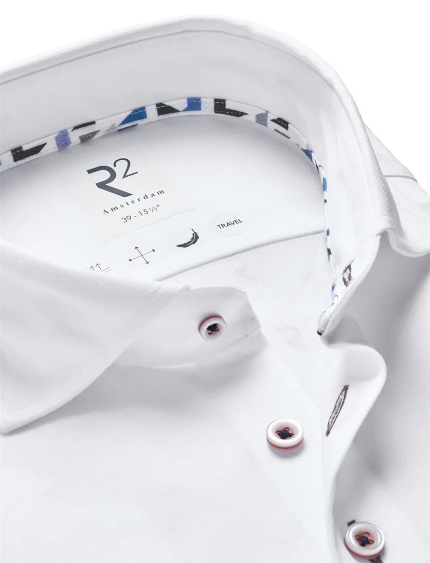 Overhemd wit R2 Amsterdam Modern Fit effen