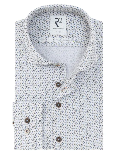 R2 Wit R2 Amsterdam Modern Fit overhemd blauw bruine print