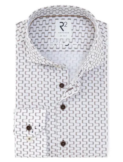 R2 Wit R2 Amsterdam Modern Fit overhemd beige patroon