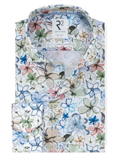 R2 Multicolor R2 Amsterdam Modern Fit overhemd floral dessin blauw