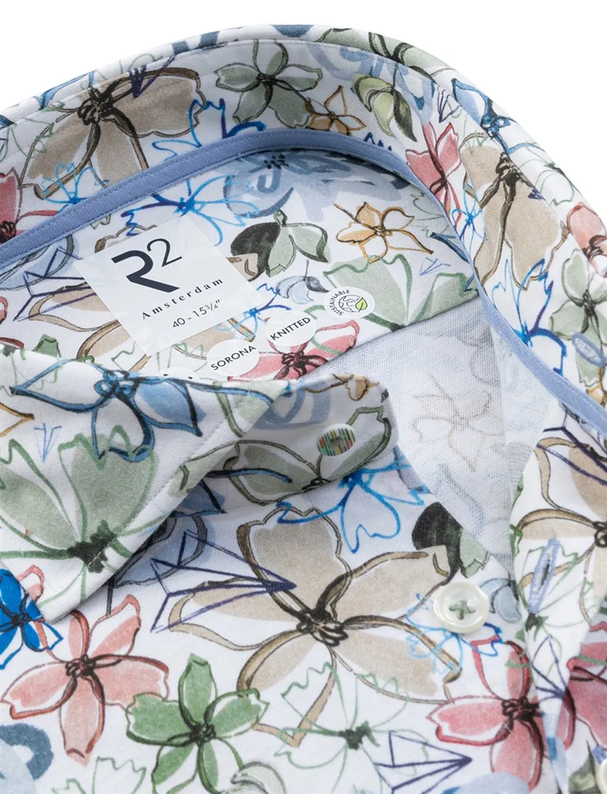 R2 Amsterdam Modern Fit overhemd wit multicolor bloemenprint