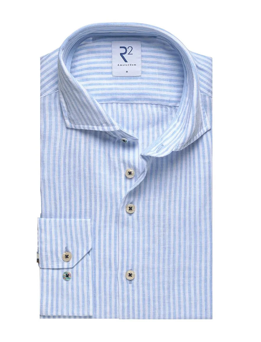R2 overhemd blauw lichtblauw linnen