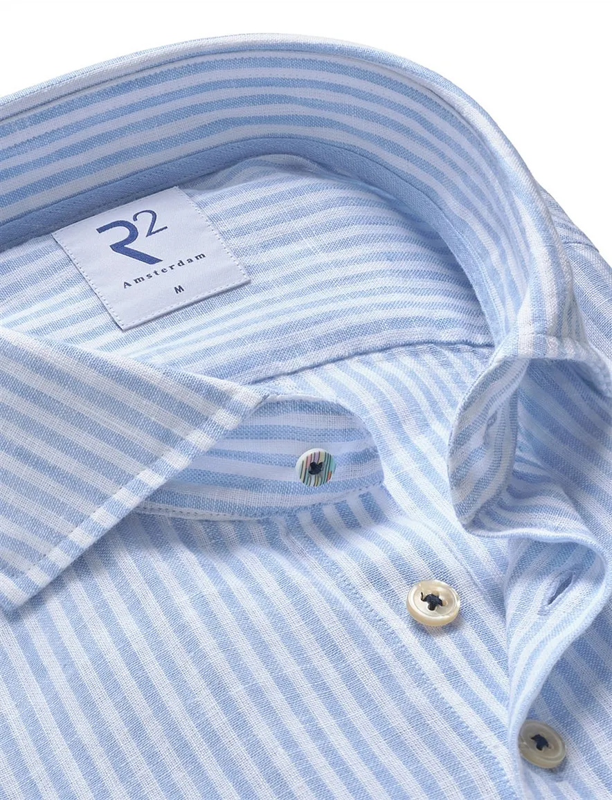 R2 overhemd blauw lichtblauw linnen