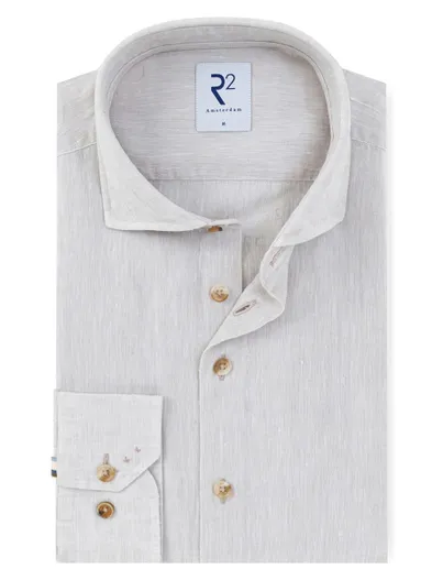 R2 Overhemd R2 Amsterdam beige linnen wide spread