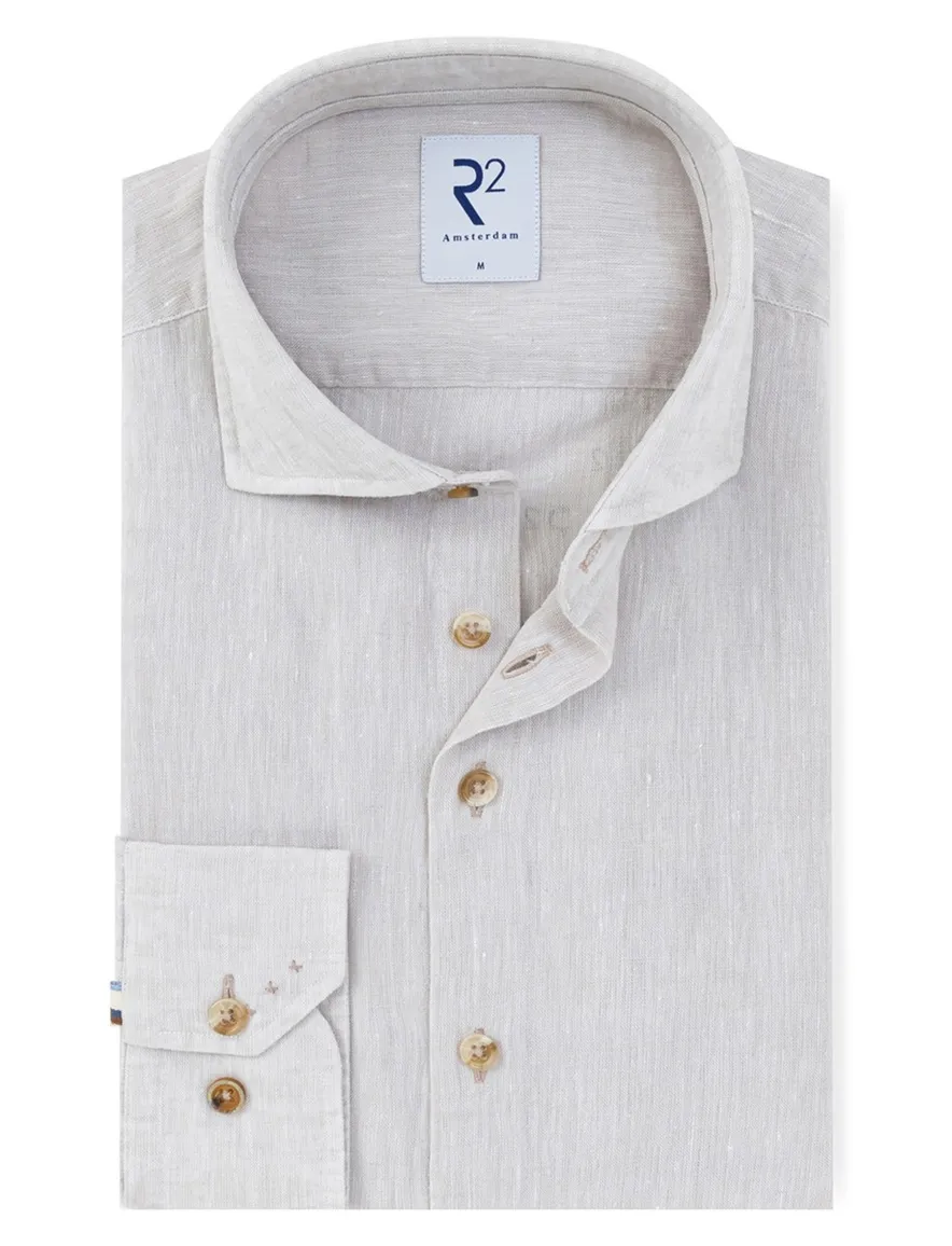 R2 Amsterdam overhemd beige linnen