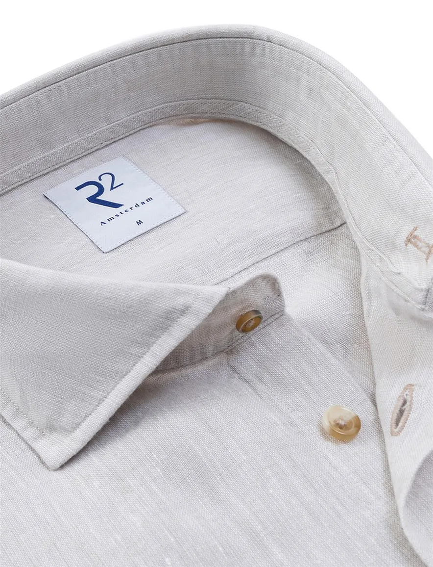 Overhemd R2 Amsterdam beige linnen wide spread