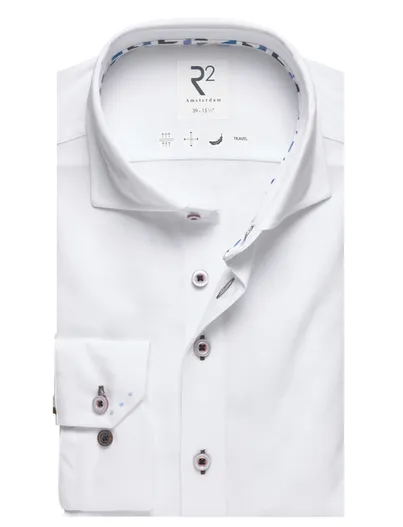 R2 Overhemd wit R2 Amsterdam Modern Fit mouwlengte 7 travel