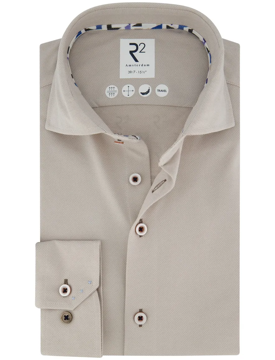 R2 overhemd mouwlengte 7 beige