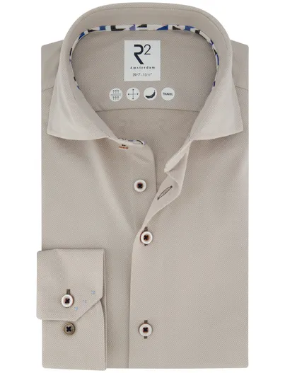 R2 R2 Travel overhemd mouwlengte 7 beige