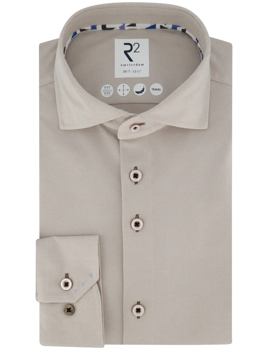 R2 overhemd mouwlengte 7 beige