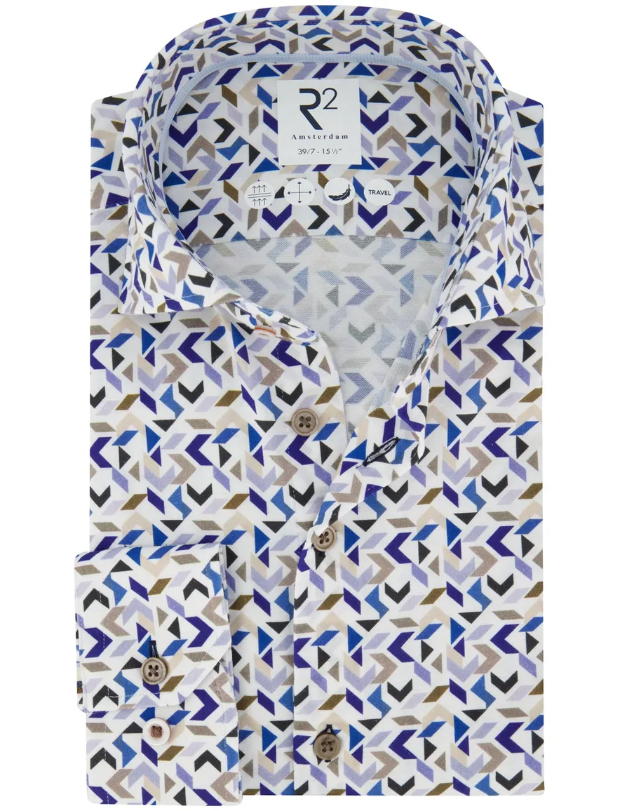 R2 Travel overhemd mouwlengte 7 blauw