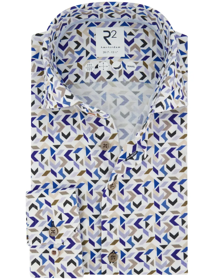R2 Travel overhemd mouwlengte 7 blauw
