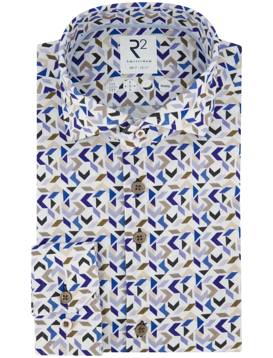 R2 Travel overhemd mouwlengte 7 blauw