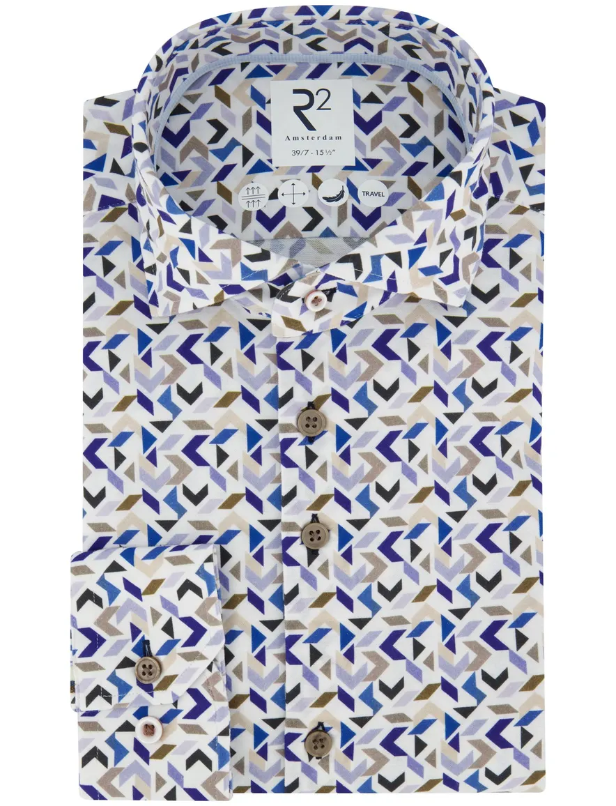 R2 Travel overhemd mouwlengte 7 blauw