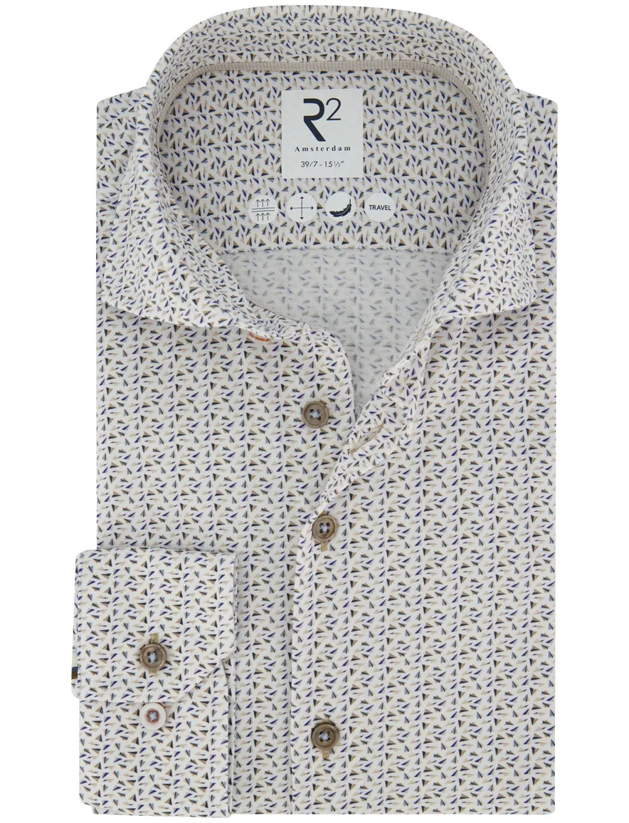 R2 overhemd mouwlengte 7 beige blauw