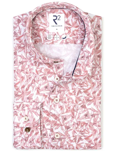 R2 Overhemd R2 Amsterdam Modern Fit mouwlengte 7 roze geprint