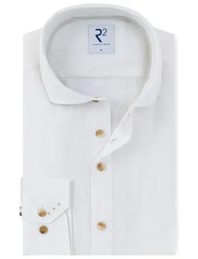 R2 Overhemd R2 Amsterdam mouwlengte 7 Modern Fit wit linnen