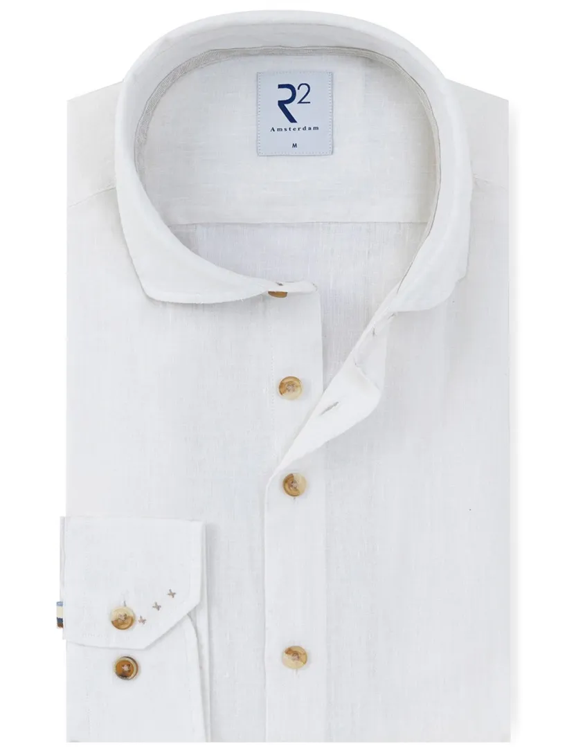 Witte linnen overhemd R2 Amsterdam Modern Fit