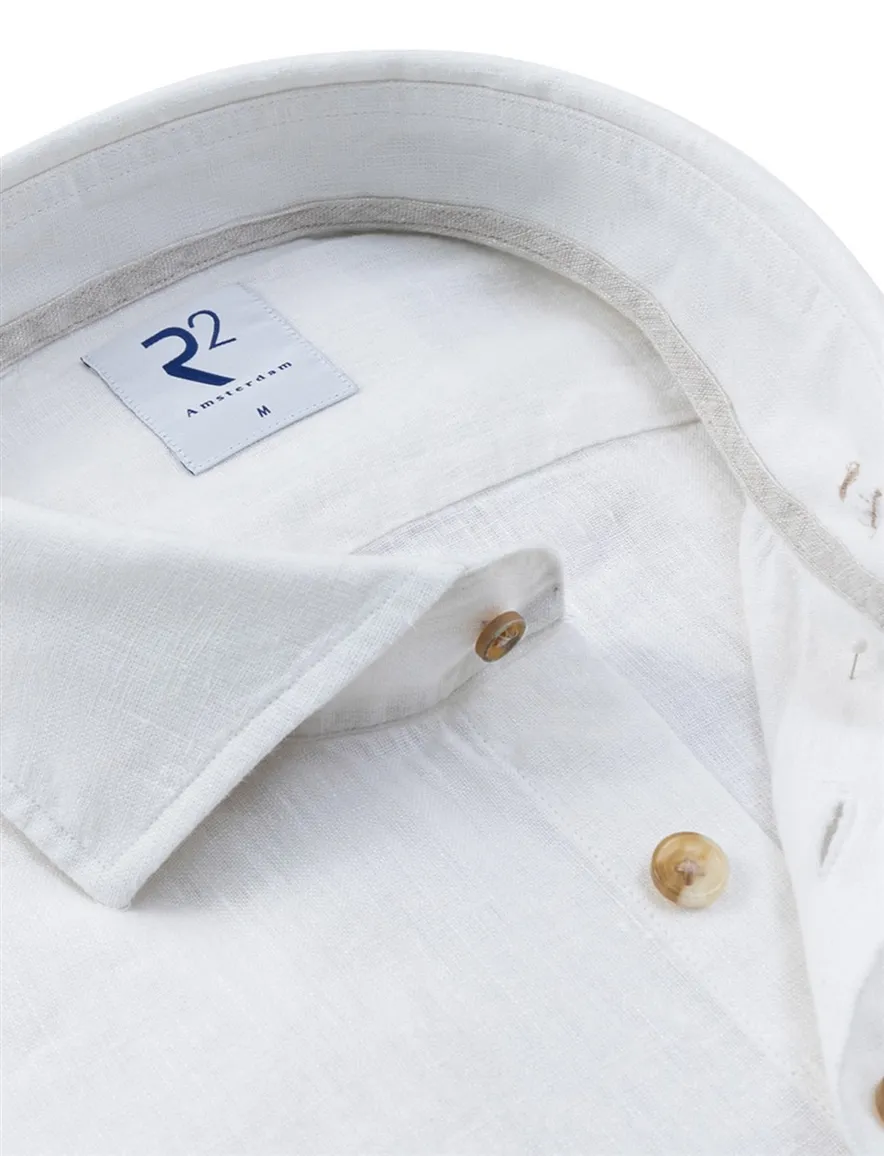 Overhemd R2 Amsterdam mouwlengte 7 Modern Fit wit linnen