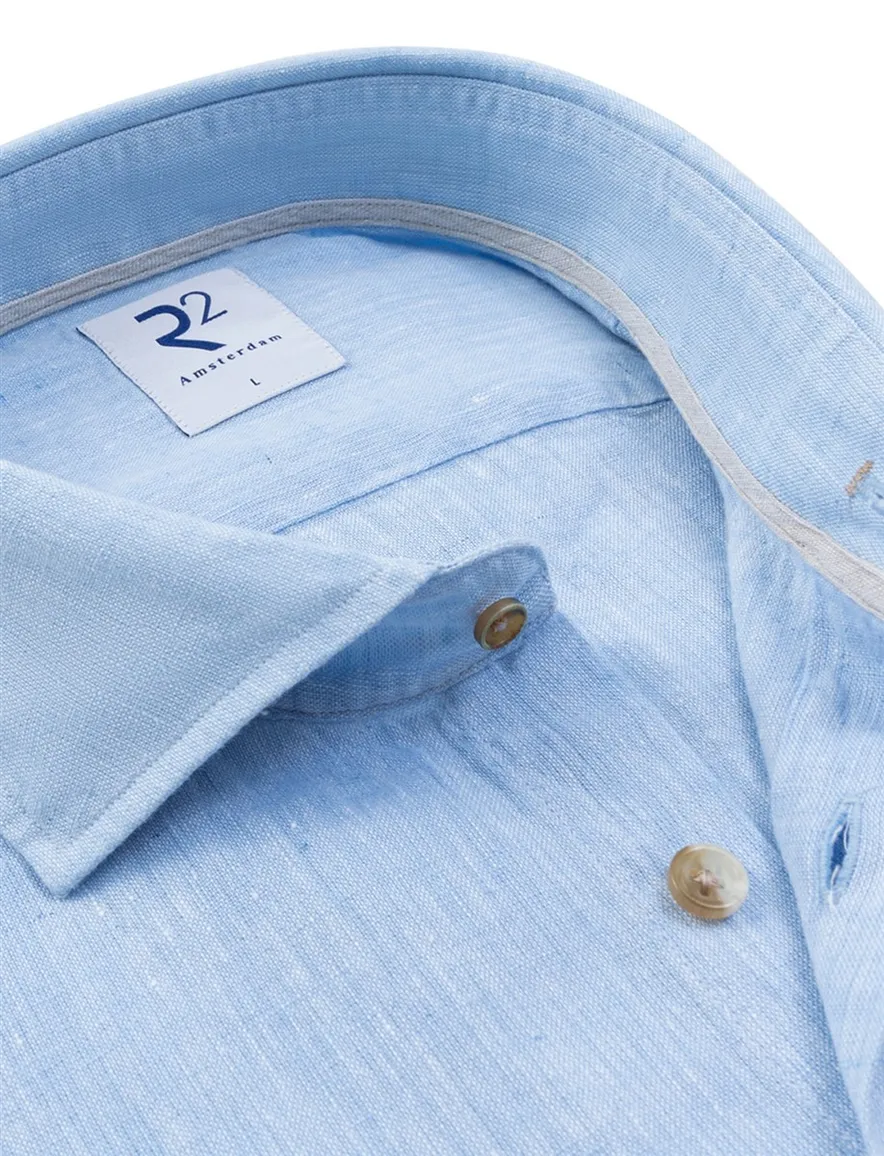 Lichtblauw R2 Amsterdam overhemd Modern Fit linnen