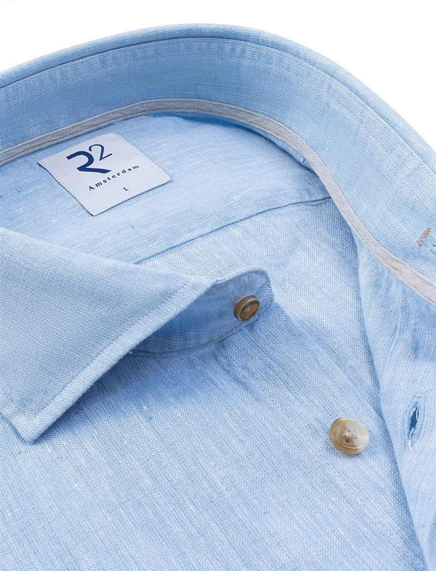 Lichtblauw R2 Amsterdam overhemd Modern Fit linnen