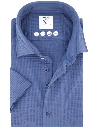 R2 R2 overhemd blauw printje wide spread korte mouw