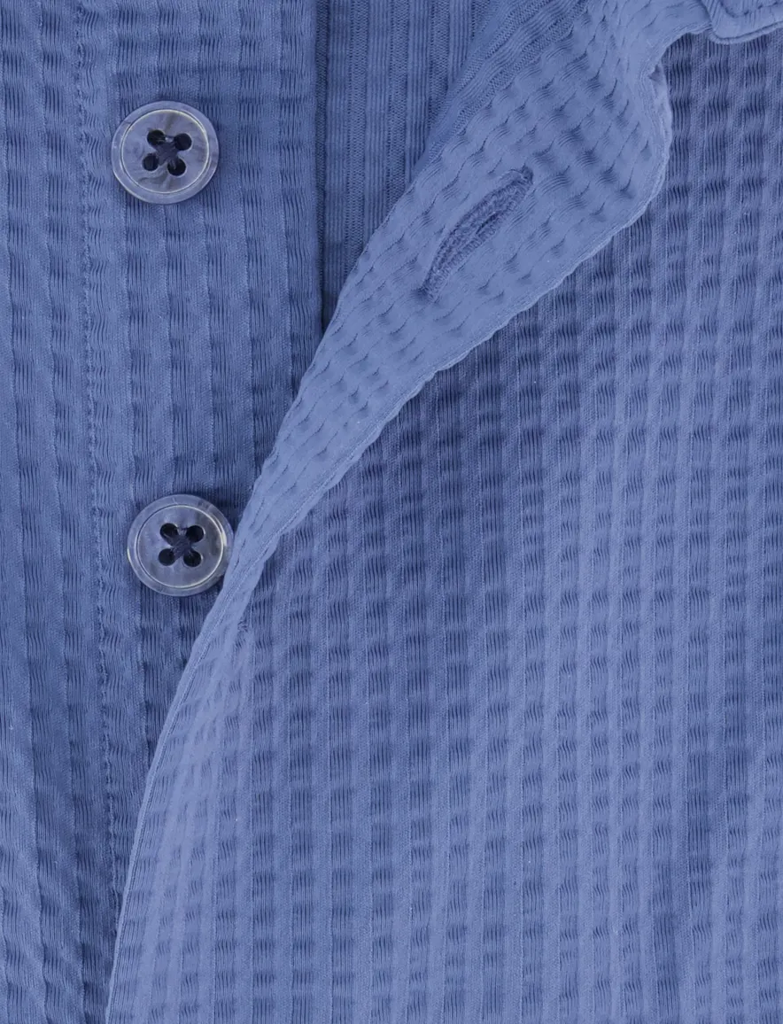 R2 overhemd blauw printje wide spread korte mouw